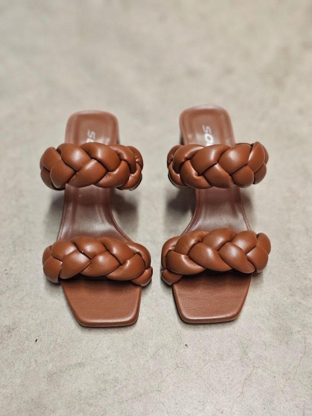 Braided Brown Block Heel Sandals With Square Toe Womens Stylish Open-Toe Slip-On - Picture 8 of 12